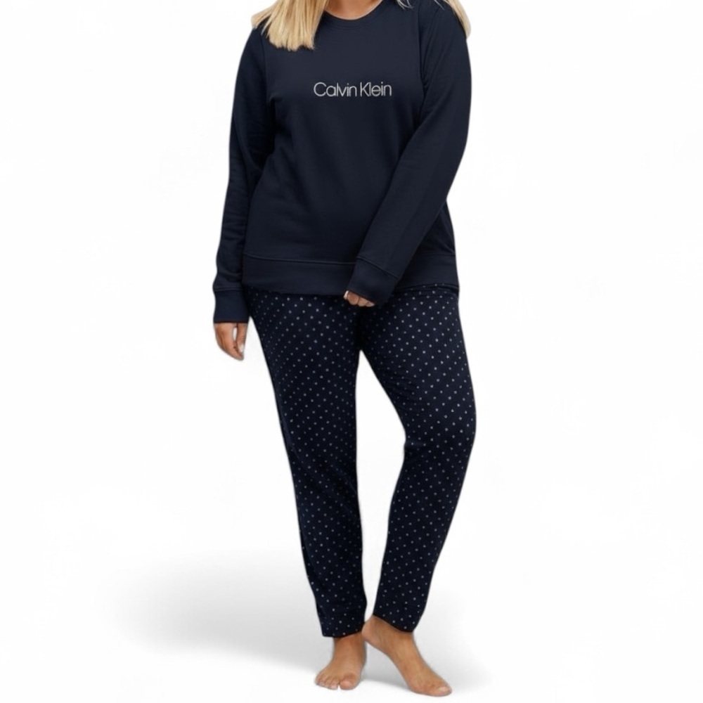 Calvin Klein Pyjamas 2 Pc Set Matching Top & Jogger Bottoms Navy Blue Size Small